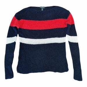 LRL Lauren Jeans Co Women's Red White Blue Sweater Linen Blend size medium